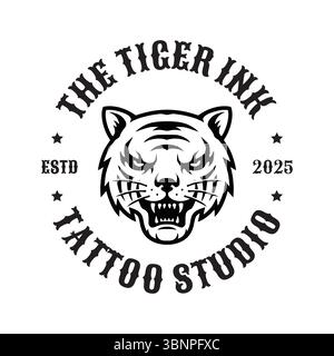 Einfaches Tigerkopf-Logo-Konzept. Wütende Tigerkopf-Design-Illustration, Vektor. Stock Vektor