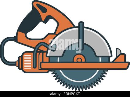 Abbildung der Handkreissäge mit orangefarbenem Griff und metallischem Blatt Stock Vektor