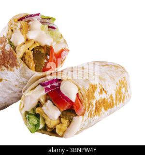 Food Stillleben, Shawarma Sandwich isoliert auf weißem Hintergrund Stockfoto