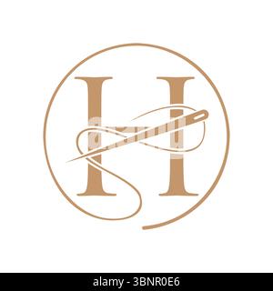 Anfangsbuchstabe H Tailor Logo, Nadel und Faden Logotype für Bekleidung, Stickerei, Textil, Mode, Tuch, Fabric-Schild Stock Vektor