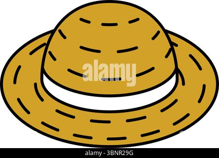 Isometrische Strohkunstabbildung eines Strohhutes, einfache Sommer-Mode-Ikone, Vektor-Illustration Stock Vektor