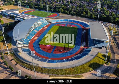 Perry Barr, Birmingham, Großbritannien. Juli 2025. Allgemeine Luftaufnahme des Alexander-Stadions in Perry Barr in Birmingham, Großbritannien. Es ist das größte Leichtathletikstadion im Vereinigten Königreich und verfügt über vier Tribünen mit einer Gesamtkapazität von 000 Sitzplätzen. Am Samstag, den 2. Und Sonntag, den 3. August 2025, findet die Novuna UK Leichtathletik-Meisterschaft statt. Bildnachweis: Graham Hunt/Alamy Live News Stockfoto