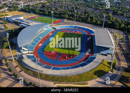 Perry Barr, Birmingham, Großbritannien. Juli 2025. Allgemeine Luftaufnahme des Alexander-Stadions in Perry Barr in Birmingham, Großbritannien. Es ist das größte Leichtathletikstadion im Vereinigten Königreich und verfügt über vier Tribünen mit einer Gesamtkapazität von 000 Sitzplätzen. Am Samstag, den 2. Und Sonntag, den 3. August 2025, findet die Novuna UK Leichtathletik-Meisterschaft statt. Bildnachweis: Graham Hunt/Alamy Live News Stockfoto