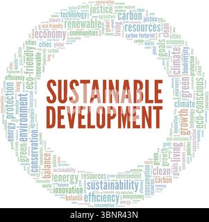 Sustainable Development Word Cloud Konzeptdesign isoliert auf weißem Hintergrund. Stock Vektor