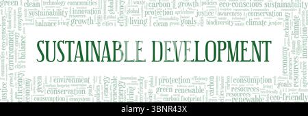 Sustainable Development Word Cloud Konzeptdesign isoliert auf weißem Hintergrund. Stock Vektor