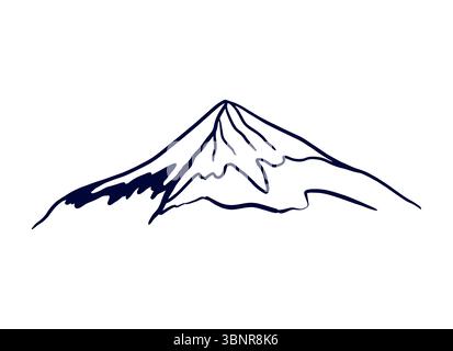 Mount Fujiyama in Japan. Hand gezeichnete Vektorillustration des Berges in grafischer schwarz-weiß-Art, Kalligraphie. Für Touristenkarten, Einladungen, Stock Vektor