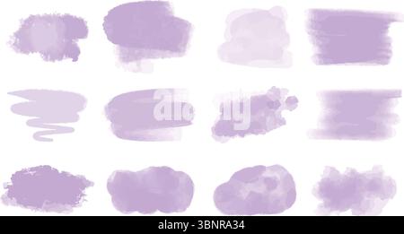 Set mit zarten Lavendelaquarellen. Hellviolette Pinselstriche unterschiedlicher Formen. Clip Art. Vektorgrafiken Stock Vektor