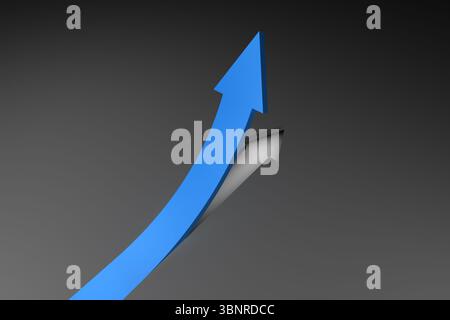 Blauen Pfeil nach oben von grauen Oberfläche Stockfoto