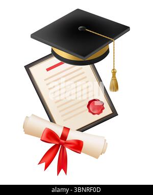 3. Graduiertendiploma Scroll mit Graduiertenhut. Stock Vektor