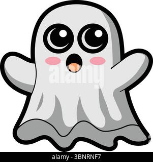 Niedlicher Halloween-Geist mit großen Augen – Lächeln Cartoon-T-Shirt-Design Stock Vektor