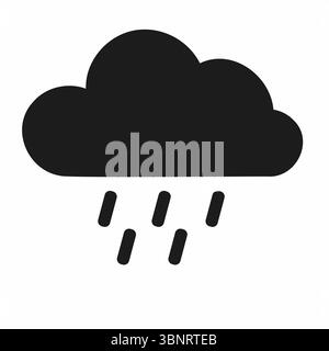 Einfache schwarze Wolke mit Regentropfensymbol auf weißem Hintergrund Stock Vektor