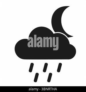 Mondbeleuchtete Nacht mit Wolken und Regensymbol in Schwarz-weiß Stock Vektor