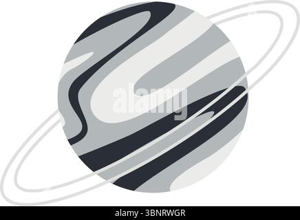 Abstrakter, stilisierter Planet mit Ringen, Clip-Art-Illustration. Handgezeichnete runde Kugel mit Planetenringen isoliert auf weißem Hintergrund. Vektorelement Stock Vektor