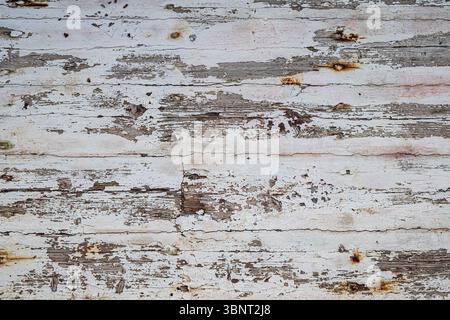 Alte Grunge Holzbretter Hintergrund. Textur von Altholz mit verwitterter Schälfarbe. Nahaufnahme. Stockfoto