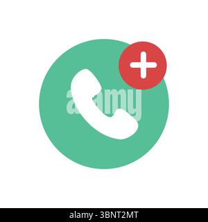 Ein leuchtendes grünes und rotes Symbol mit einem Telefon mit einem Pluszeichen, perfekt zum Hinzufügen neuer Kontakte oder zur Anzeige eines neuen Anrufs. Stock Vektor