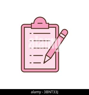 Eine bezaubernde Vektor-Illustration eines rosafarbenen Klemmbretts mit Bleistift, ideal für Planung, To-do-Listen und kreative Aufgaben. Stock Vektor