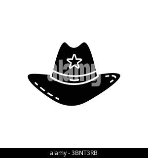 Ein cooler schwarzer Silhouettenvektor eines Cowboyhutes mit Stern, perfekt für Western-Themen, Country-Musik oder Abenteuer-Designs. Stock Vektor