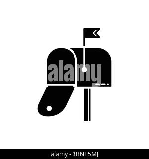 Eine durchgehende schwarze Silhouette eines offenen Postfachs mit angehobener Flagge, ideal für Designs im Zusammenhang mit Kommunikation, Post oder Post. Stock Vektor