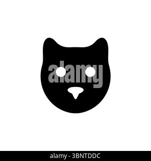 Niedlicher Katzenkopf, Tier Whiskers Gesicht Solid Flat Vektor Symbol isoliert auf weißem Hintergrund. Stock Vektor