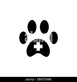 Paw erste Hilfe Cross Veterinary Clinic Solid Flat Vektor Symbol isoliert auf weißem Hintergrund. Stock Vektor