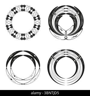 Abstrakte Zierringe. Kreiselemente schleifen. Organische Pinselstriche. Vektor-künstlerische Rahmen. Stock Vektor