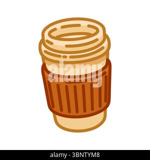 Symbol Für Kaffeetasse Zum Mitnehmen. Flache Illustration einer braunen Einweg-Kaffeetasse mit Deckel und Hülse auf sauberem Hintergrund. Stock Vektor