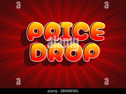 Eine lebendige Grafik mit auffälligem PREISVERFALL in einer verspielten, abgerundeten Schriftart. Der Hintergrund ist ein radialer Farbverlauf aus Rottönen, der die Atten verstärkt Stock Vektor