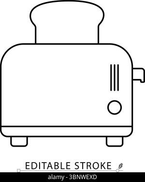 Ein Toaster mit Brotscheiben-Symbol im minimalistischen Stil mit bearbeitbarem Strich. Küchengerät, Frühstücksgerät, elektrischer Toaster, heißer Toast, Essen Stock Vektor