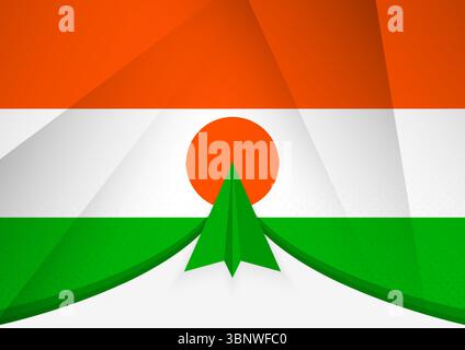 Niger Flag mit abstraktem Papier Flugzeugdesign, Nationalflagge im geometrischen gefalteten Papierstil. Vektorabbildung. Stock Vektor