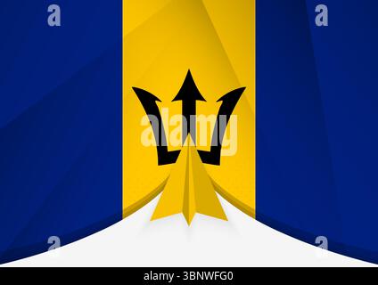 Barbados Flag mit abstraktem Papier Flugzeugdesign, Nationalflagge in geometrisch gefaltetem Papierstil. Vektorabbildung. Stock Vektor