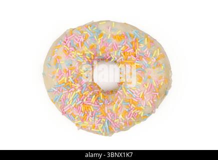 Oberseite des Donuts glasiert und isoliert auf weißem Hintergrund gesprüht Stockfoto