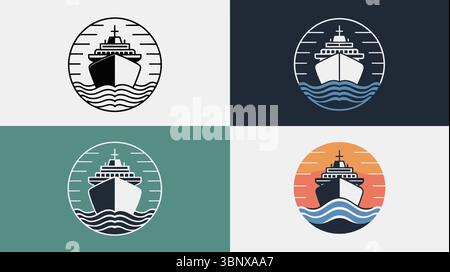 Vektorsymbole im Vintage-Stil von Kreuzfahrtschiffen Stock Vektor
