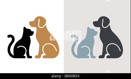 Katze und Hund Haustier Silhouette Vektor Symbole in modernen Farben Stock Vektor