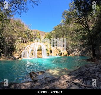 Cascadas de El Chiflon, Chiflon Wasserfälle, Centro Ecoturistico Cascadas el Chiflon, Chiapas Bundesstaat Mexiko in der Nähe der Grenze zu Guatemala, Panorama Landsc Stockfoto