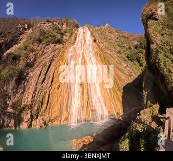 Cascadas de El Chiflon, Chiflon Wasserfälle, Centro Ecoturistico Cascadas el Chiflon, Chiapas Bundesstaat Mexiko in der Nähe der Grenze zu Guatemala, Panorama Landsc Stockfoto