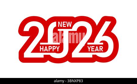 Happy New 2026 Year Kalendernummer. Rote, kräftige Typografie, die das kommende Jahr 2026 und festliche Feierlichkeiten begrüßt. Isoliertes Vektor-Kalenderdatum, das festliche Grüße und jährliche Ereignisse symbolisiert Stock Vektor