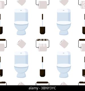 Kreatives Muster im Badezimmer mit Toiletten, Toilettenpapier und Reinigungsmitteln Stock Vektor
