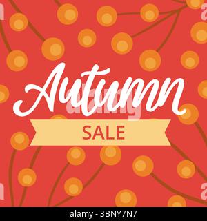 Rotes Herbstbanner, Herbstangebot-Design mit Beeren, perfekt für saisonale Grußkarten, Banner und Poster oder Herbstprojekte Stock Vektor