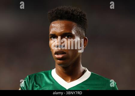 Philadelphia, Usa. Juli 2025. Estevao aus Palmeiras sieht beim Viertelfinalspiel der FIFA Club-Weltmeisterschaft 2025 im Lincoln Financial Field in Philadelphia am Freitag, den 4. Juli 2025 an. Foto: Chris Brunskill/UPI Credit: UPI/Alamy Live News Stockfoto