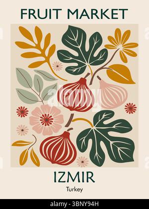 Abstrakter Obstmarkt Izmir mit Figs Retro-Poster Stock Vektor
