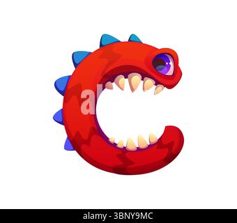 Crazy Monster Charakter Zeichentrick Schriftart Buchstabe C. Spooky Horror Vogelscheuche Schriftzeichen, Crazy Fantasy bogle Personage Vektor Englisch Typ Symbol. Seltsames Bugaboo, Monster Charakter Kids ABC Typeset Element Stock Vektor