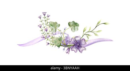 Aquarellband Komposition mit violetten Blumen Stockfoto