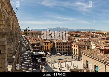 Aus der Vogelperspektive der Altstadt von Segovia Spanien Stockfoto