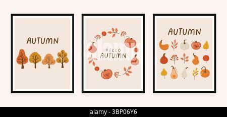 Herbstkollektion, Herbstkuschelset, Design für Poster, Banner, Grußkarten, Aufkleber, Verkauf Stock Vektor