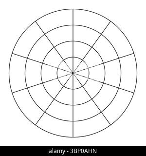 Polares Raster aus 10 Segmenten und 3 konzentrischen Kreisen. Coaching-Tool. Vorlage „Rad der Lebensdauer“. Kreisdiagramm der Balance des Lebensstils. Leeres Polardiagramm Stock Vektor