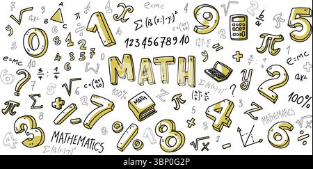 Handgezeichnete mathematische Symbole. Mathematische Symbole auf grünem Hintergrund. Mathematische Symbole skizzieren. Vektorabbildung Stock Vektor