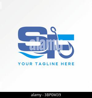 Logo Design Grafik Konzept kreative Premium Vektor Stock Bild Top Verkauf Letter SF Connect Schriftart Angelhaken Fischer Ausrüstung Fluss Meeresfrüchte Hobby Stock Vektor