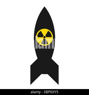 Symbol für nuleare Rakete. Vektorabbildung. Atomwaffen, Atombomben, Sprengkopf, Gefahr und militärisches Kriegskonzept. Schwarzer atomarer Raketenvektor Stock Vektor