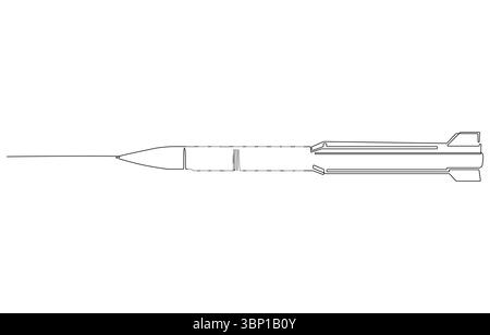 Durchgehende Linienzeichnung einer Rakete im Flug, Linienzeichnung einer Rakete, Linienzeichnung einer Rakete oder Rakete, Einzellinienzeichnung eines Raketenstarts Stock Vektor