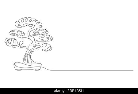 Bonsai Tree in Pot Line Art, minimalistische Bonsai Tree Line Art, Stock Vektor